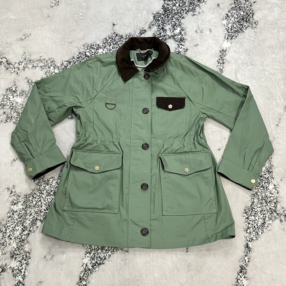 J Crew Field Coat Womens Medium Green Barn Jacket Corduroy Collar Utility‎ Chore